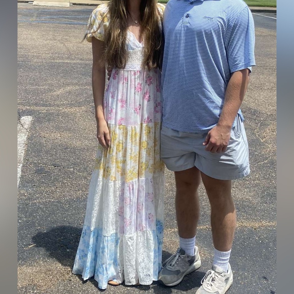 Pastel Floral and Lace Maxi Dress